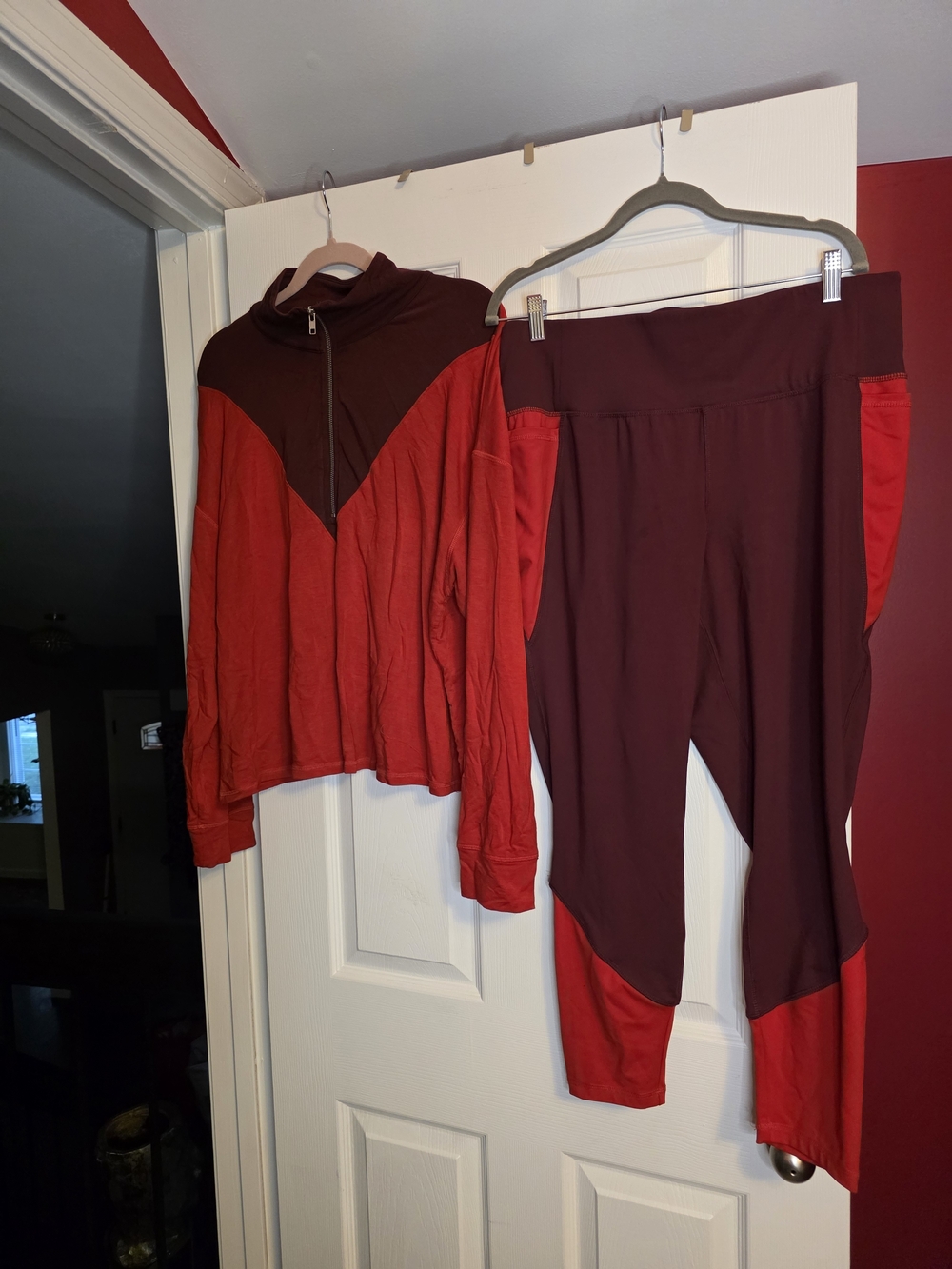 Livi Active Two-Tone Red & Burgundy Track Pants and Zip Pullover Set